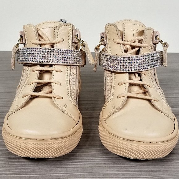 Giuseppe Zanotti Leather Crystal-Strap High-Top Sneaker, Toddler Size 6.5 / 22 - Picture 1 of 8